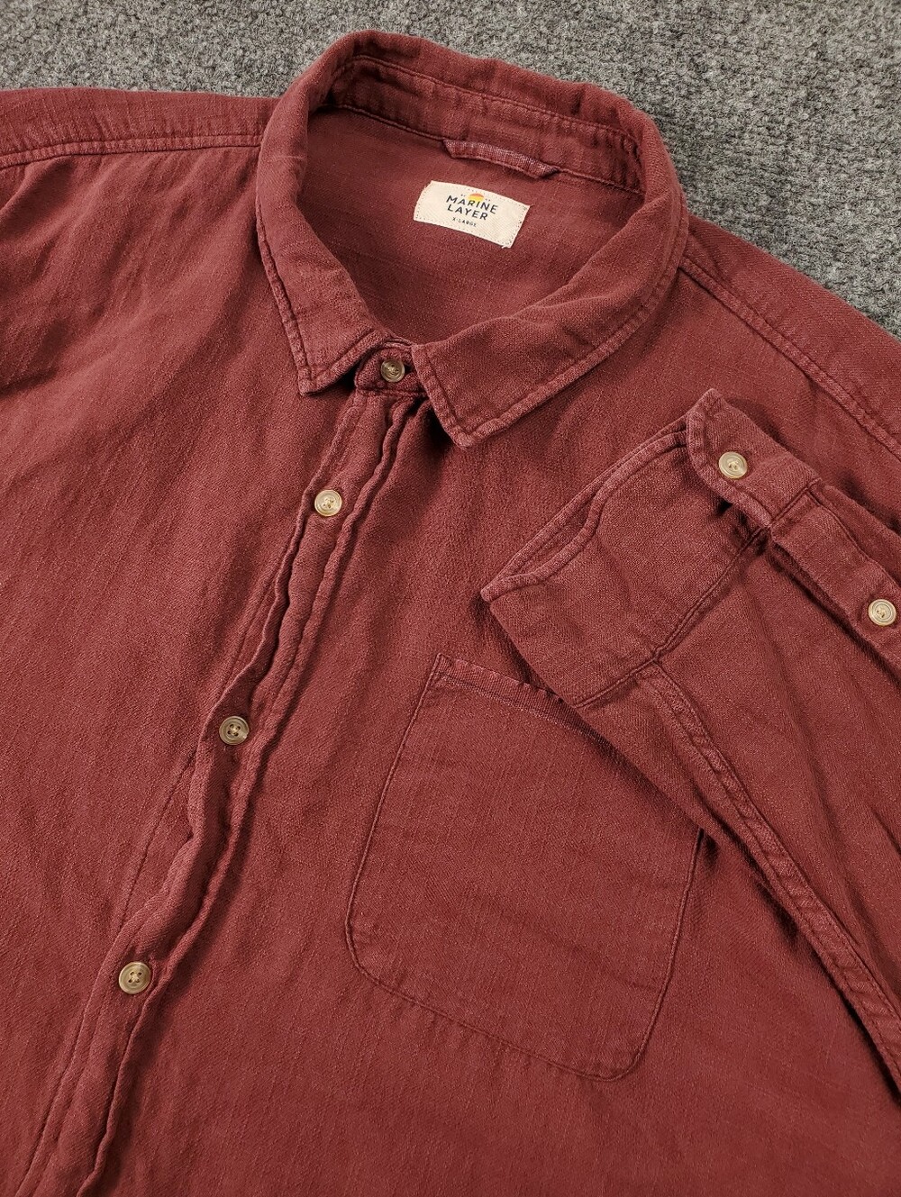 Marine Layer Selvedge Shirt XL Long Sleeve Button Up Terracotta Red 100% Cotton